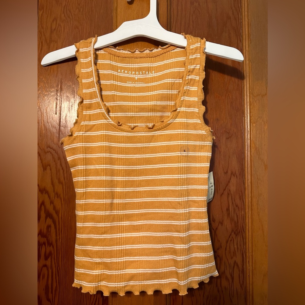 Aeropostale Women's Mustard Striped Tank Top